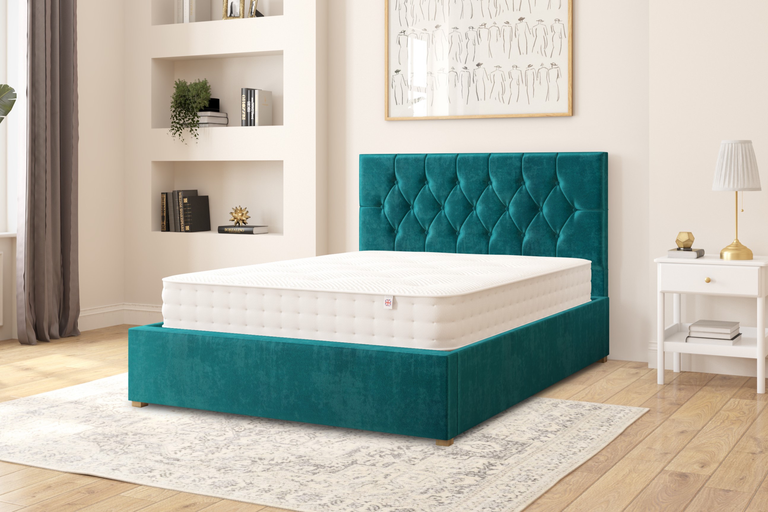 Olivier Fabric Ottoman Bed 4ft6 Double Plush Velvet - Emerald